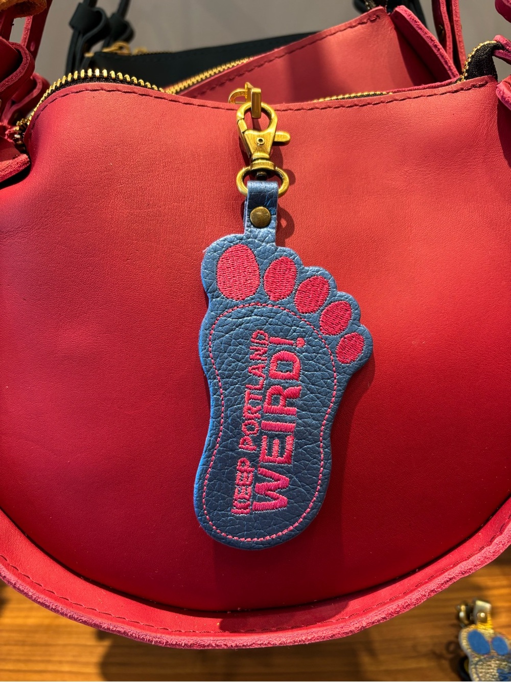 Portland Leather Metallic Blue “Keep Portland Weird” Foot Bag Charm - NEW